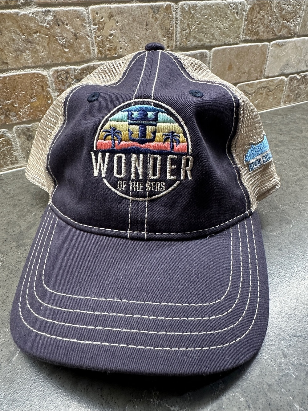 Wonder of the Seas Navy and Tan Mesh Baseball Cap